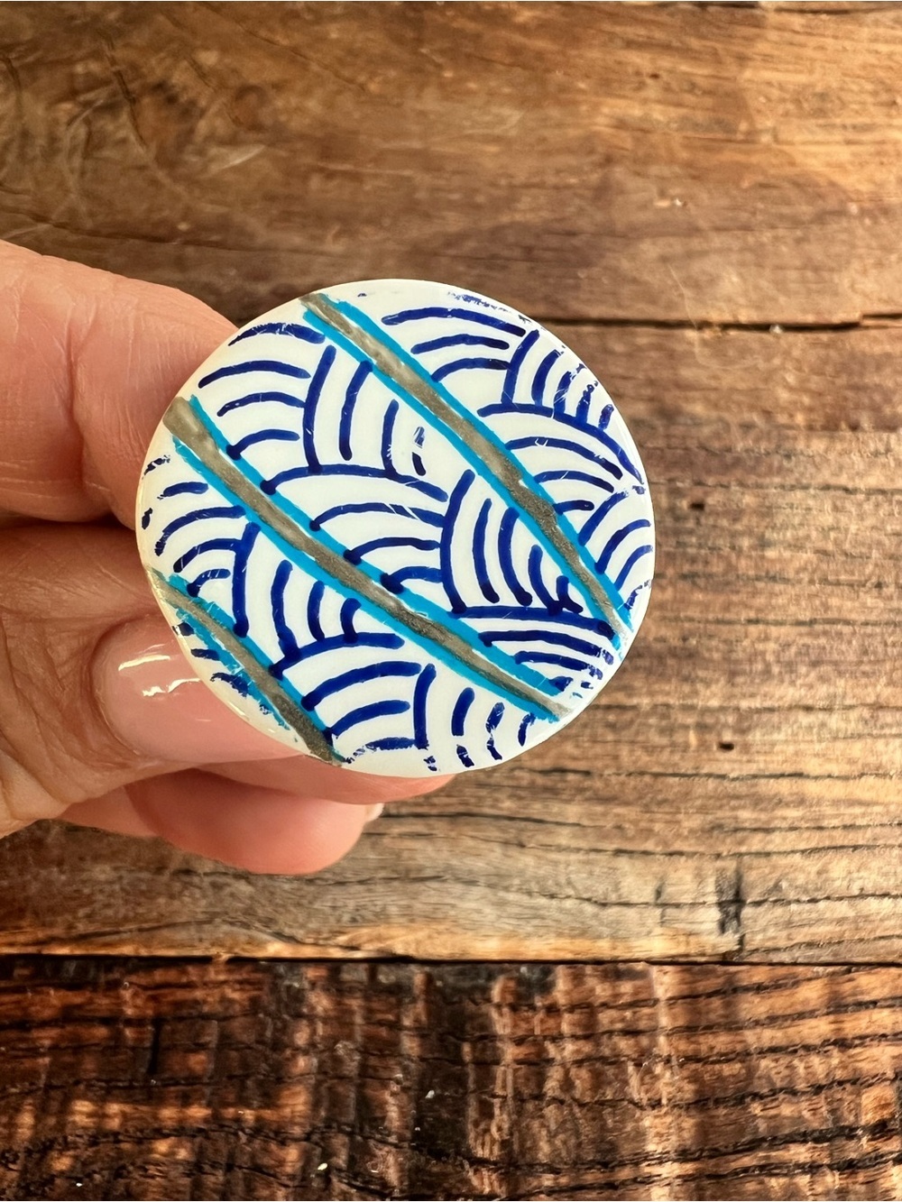 Hand-Painted Blue and White Ceramic Statement Ring
